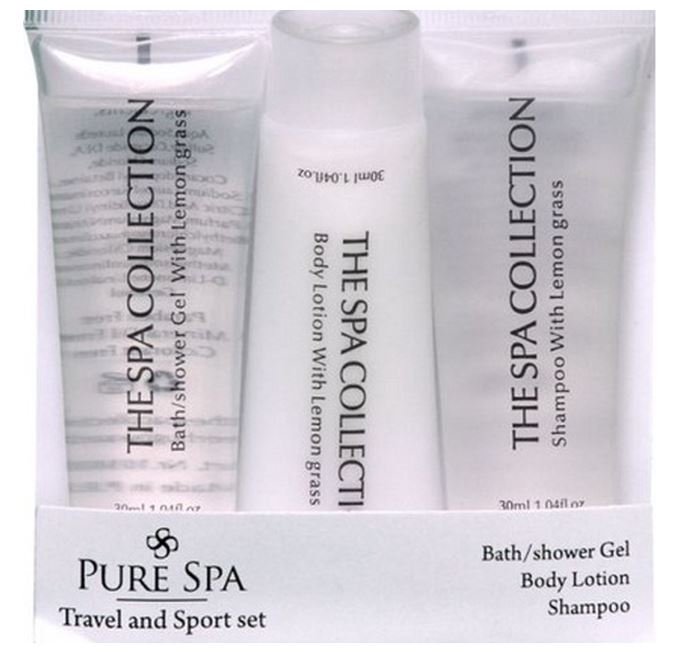 Pure Spa Travel & Sport Set Hair Body Wash - Shaving Gel - Aftershave Lotion 30 Ml